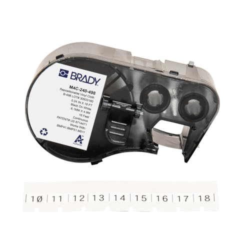 Brady Authentic M4C240498 Repositionable MultiPurpose Vinyl Cloth Labels 024 W x 16 L Black on White for use with The BMP41 BMP51 and M511 Label Printers - Image 1