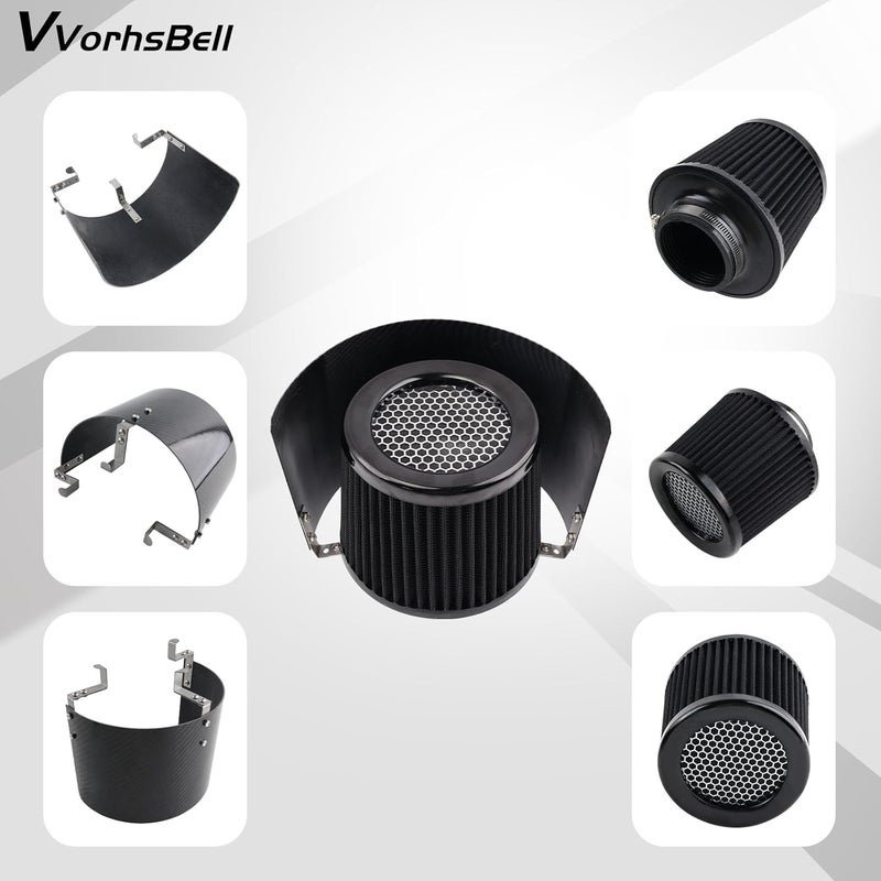 VVORHSBELL درع حماية حراري عالمي لفلتر الهواء للمخروط مقاس 2.5-3.5 بوصة وطقم فلتر مخروطي قابل للغسل مقاس 3 بوصة، غطاء سحب عالي التدفق للسيارات والدراجات النارية (76 مم) - Image 5