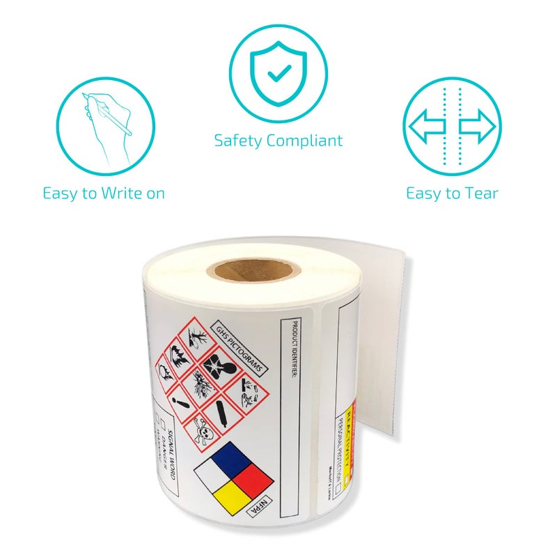 Merhoff Larkin SDS OSHA Data Labels for Chemical Safety 4 x 3 Inches | Roll of 250 MSDS Stickers with GHS Pictograms & Perforated Edges for Easy Separating | HMIS & Hazard Compliant | Secondary Containers - Image 4