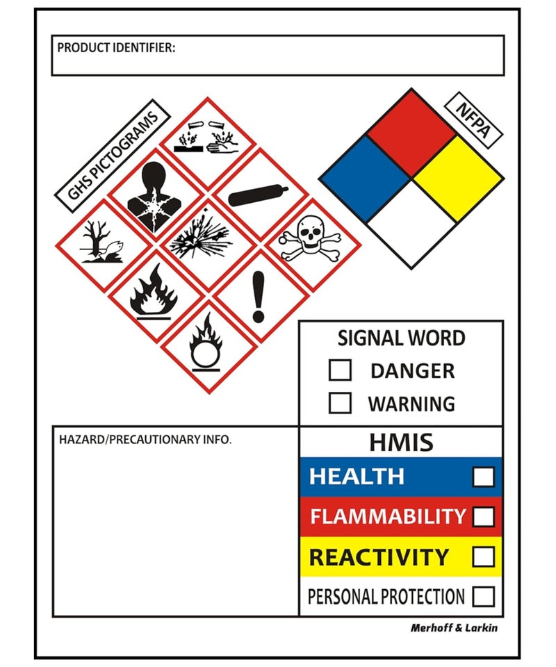 Merhoff Larkin SDS OSHA Data Labels for Chemical Safety 4 x 3 Inches | Roll of 250 MSDS Stickers with GHS Pictograms & Perforated Edges for Easy Separating | HMIS & Hazard Compliant | Secondary Containers - Image 1