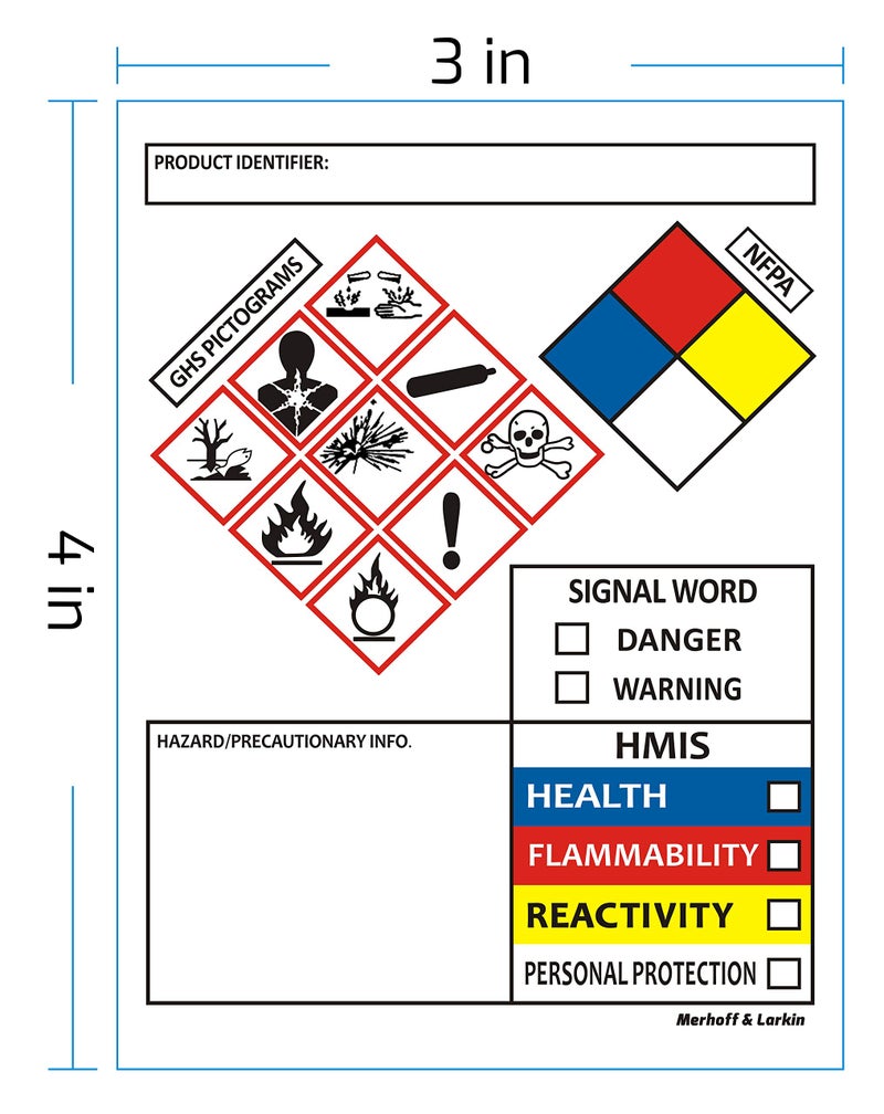 Merhoff Larkin SDS OSHA Data Labels for Chemical Safety 4 x 3 Inches | Roll of 250 MSDS Stickers with GHS Pictograms & Perforated Edges for Easy Separating | HMIS & Hazard Compliant | Secondary Containers - Image 2