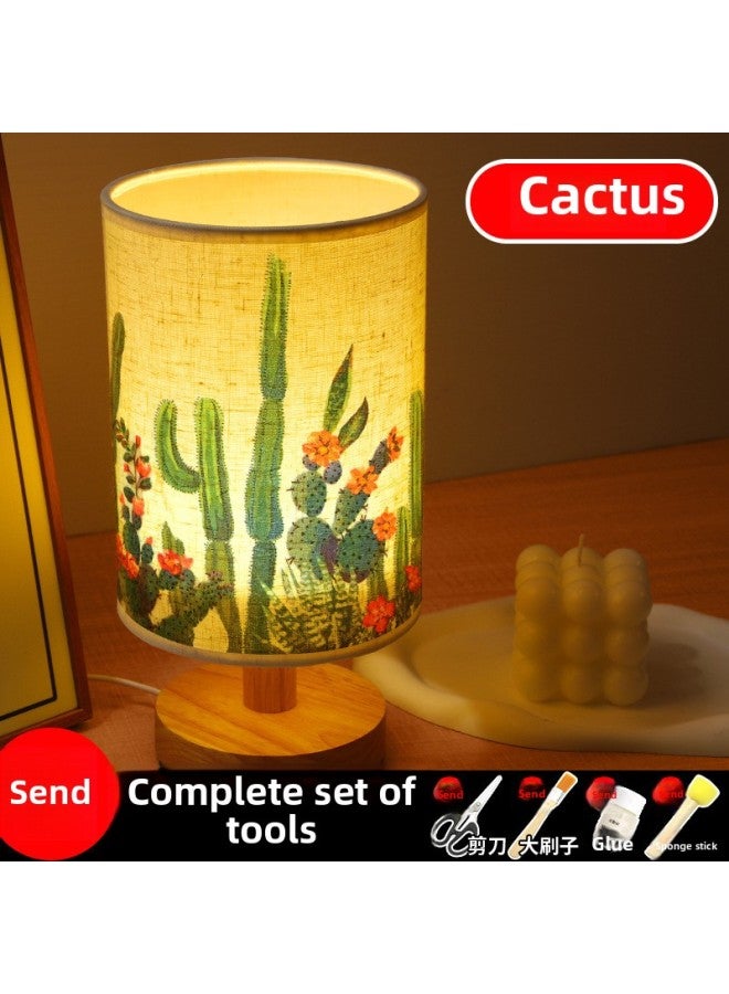 Mother's Day Gift Handmade Embossed Table Lamp DIY Material Package Dried Flower Lamp Nightlight Children's Group Building Warm-up Activities-Color:Cactus (full Package)  - Image 1