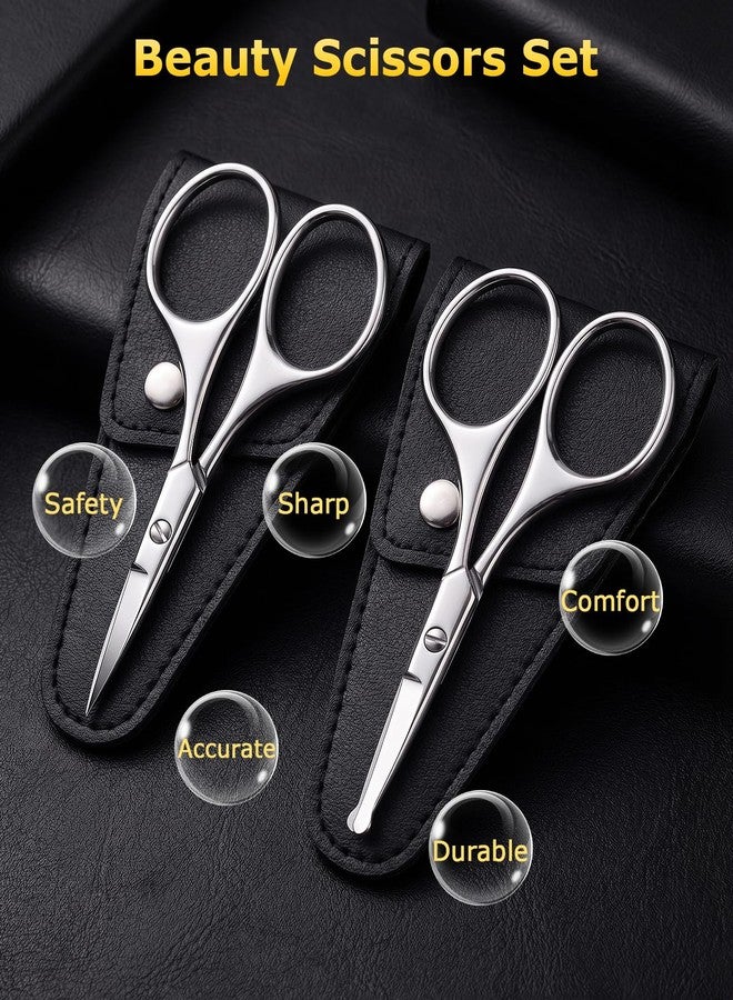 PASDUCHAS 2PCS Nose Hair Scissors, 4" Rounded Tip Small Scissors with Leather Case for Facial Grooming Eyebrow Beard Mustache Scissors - Image 2