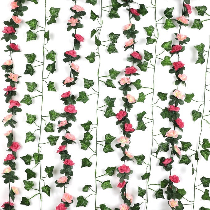 5 PCS 41FT FLOWER GARLAND ARTIFICIAL ROSE VINES WITH 5 PCS 345FT FAKE IVY VINES HANGING FAKE FLOWER VINES FOR WEDDING PARTY VALENTINES DAY CHRISTMAS WALL ROOM DECOR AESTHETIC