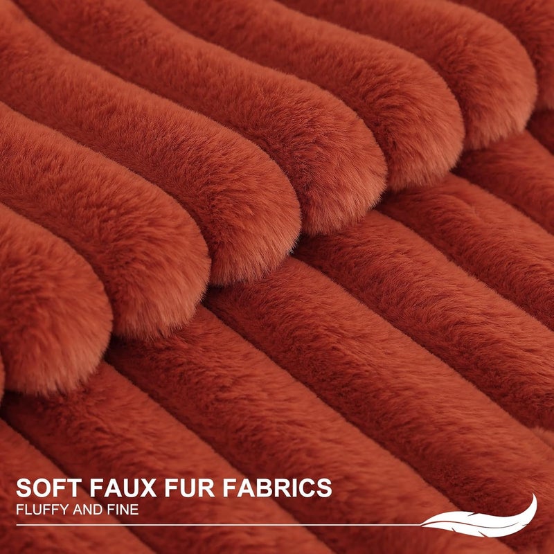 Pallene Faux Fur Plush Fall Throw Pillow Covers 22x22 Set of 2, Luxury Soft Fluffy Striped Decorative Pillow Covers for Sofa, Couch, Living Room, Rust - Image 2