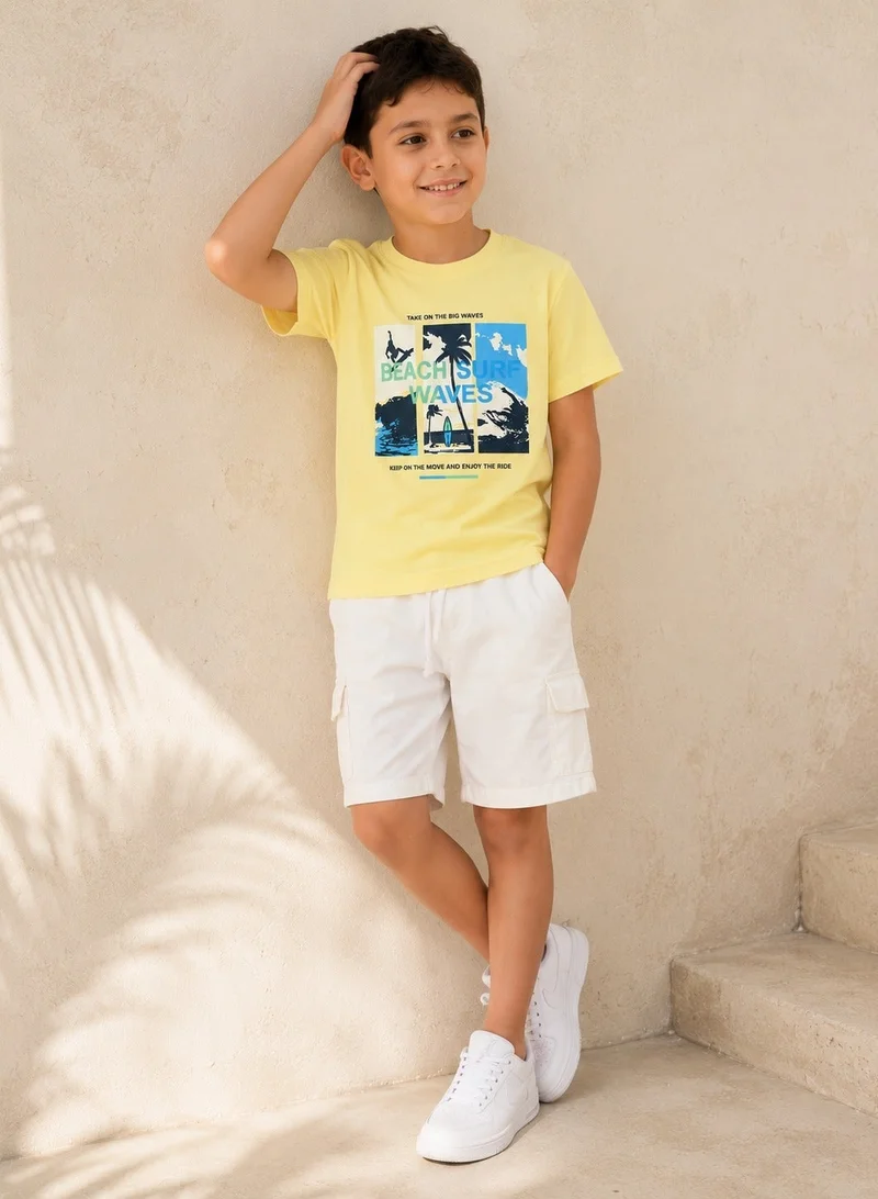 Victor And Jane  Senior Boys  Printed  T-Shirt  - Yellow for Men | Best Price UAE