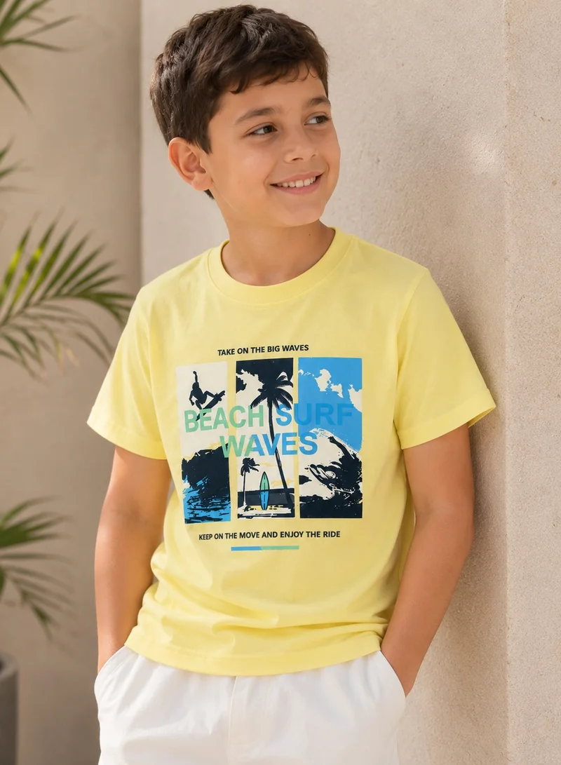 victor and jane Senior Boys  Printed  T-Shirt  - Yellow
