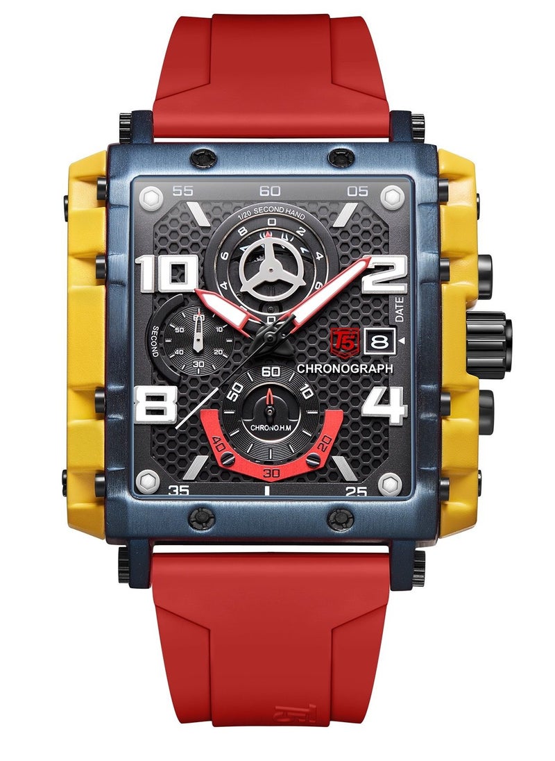 T5 - T5 Men's Chronograph Square Dial Silicone Strap Watch - Image 1