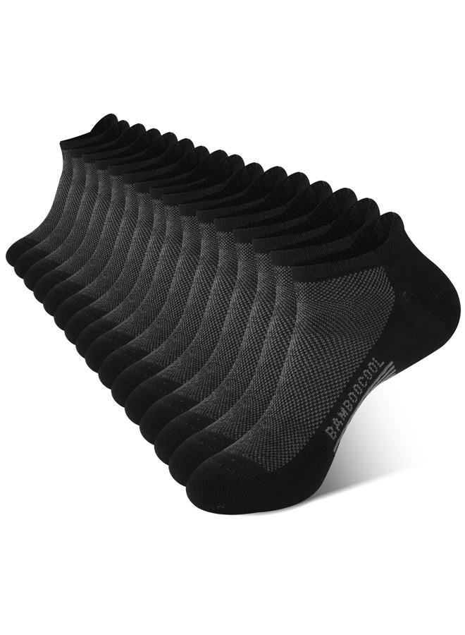 BAMBOO COOL Men's Ankle Socks Athletic Cushioned Moisture Wicking, Running Socks Arch Support Breathable, Heel Tab 8 Pack, 8 Pairs Black, M - Image 1