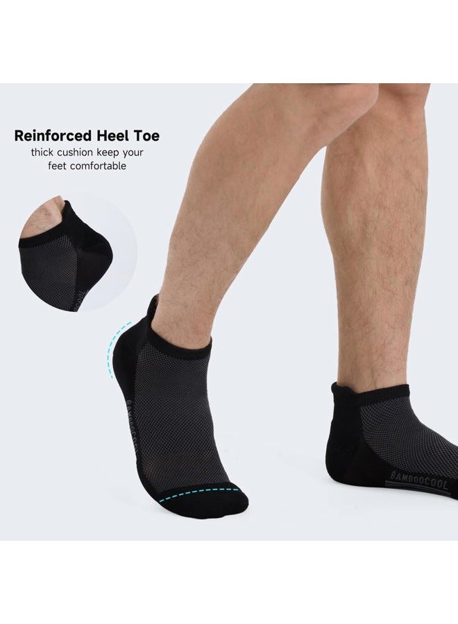 BAMBOO COOL Men's Ankle Socks Athletic Cushioned Moisture Wicking, Running Socks Arch Support Breathable, Heel Tab 8 Pack, 8 Pairs Black, M - Image 4