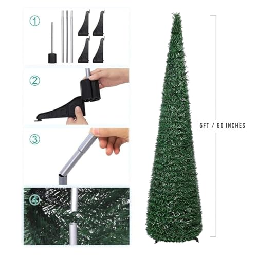 CORALTREE Christmas Tree for Home, Space Saving Foldable Christmas Tree 5 Feet with Stable Base Pull Up Merry Xmas Tree 5 ft (Green) - Image 5