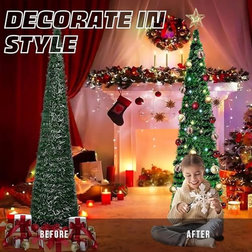 CORALTREE Christmas Tree for Home, Space Saving Foldable Christmas Tree 5 Feet with Stable Base Pull Up Merry Xmas Tree 5 ft (Green) - Image 4