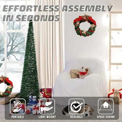 CORALTREE Christmas Tree for Home, Space Saving Foldable Christmas Tree 5 Feet with Stable Base Pull Up Merry Xmas Tree 5 ft (Green) - Image 2