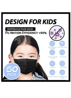 MedOne Pack Of 50 Pieces Kids Face Mask Individually Wrapped 3 Layer Disposable Face Mask For Kids Black  - Image 3