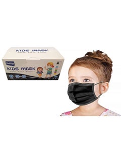 MedOne Pack Of 50 Pieces Kids Face Mask Individually Wrapped 3 Layer Disposable Face Mask For Kids Black  - Image 1