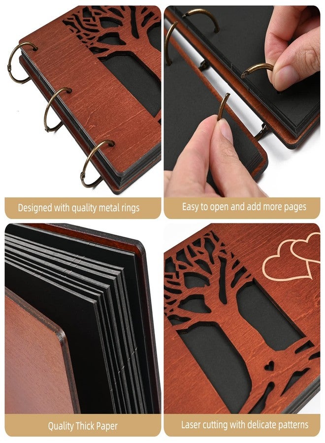 Giiffu Photo Scrapbooking-Giiffu Wooden Family Photo Memory Scrapbook Album 100 Pages, Self Adhesive DIY Scrapbook Album with Accessory, Photo Scrapbook Albums Gift for Wedding, Anniversary, Mother's Day - Image 3