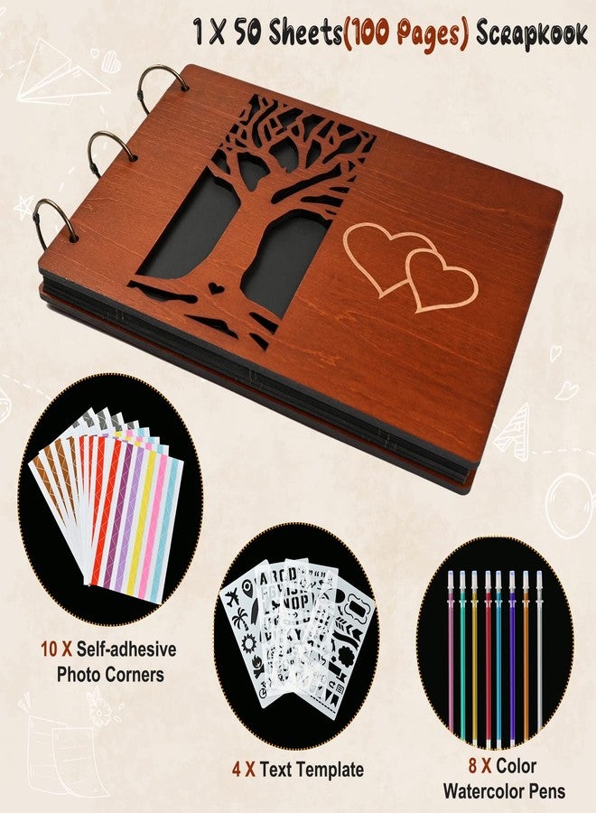 Giiffu Photo Scrapbooking-Giiffu Wooden Family Photo Memory Scrapbook Album 100 Pages, Self Adhesive DIY Scrapbook Album with Accessory, Photo Scrapbook Albums Gift for Wedding, Anniversary, Mother's Day - Image 2