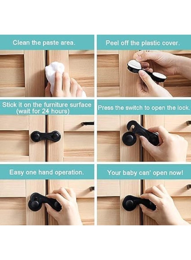 Cazadora Child Safety Cabinet Locks 10 Pack — Baby Proofing Latches for Cabinets & Drawers, Secure Toilet Seat, Fridge & Oven Locking, Easy No-Drill 3M Adhesive Installation, Extra 10 x 3M Adhesives Included, Durable Plastic Safety Latches for Toddlers & Babies, Compact Low-Profile Design, Adjustable Fit for Household Doors, Drawers & Cupboards, Portable Travel & Rental Friendly, Black color — Simple One-Hand Release for Parents, Reusable Adhesive Strips, Reliable Childproofing Solution for Kitchens, Bathrooms & Living Areas, Compliant Home Safety Choice for New Parents and Caregivers (10 Locks + 10 Adhesives) - Image 3
