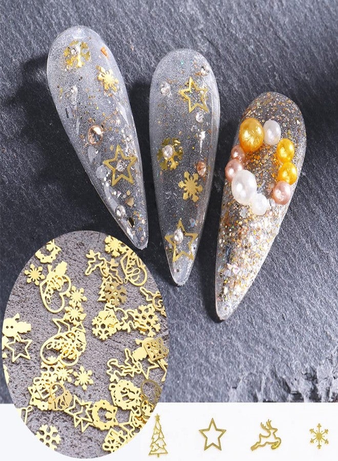 Tyemp Christmas Nail Art Glitter, 12 Grids Gold Snowflake Nail Charms Snowflakes Snowmen Elk Bell Gift Xmas Tree Christmas Nail Design Winter Confetti Glitter Sequins Manicure DIY Nail Decoration - Image 3