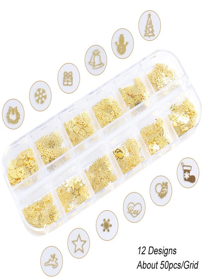 Tyemp Christmas Nail Art Glitter, 12 Grids Gold Snowflake Nail Charms Snowflakes Snowmen Elk Bell Gift Xmas Tree Christmas Nail Design Winter Confetti Glitter Sequins Manicure DIY Nail Decoration - Image 4
