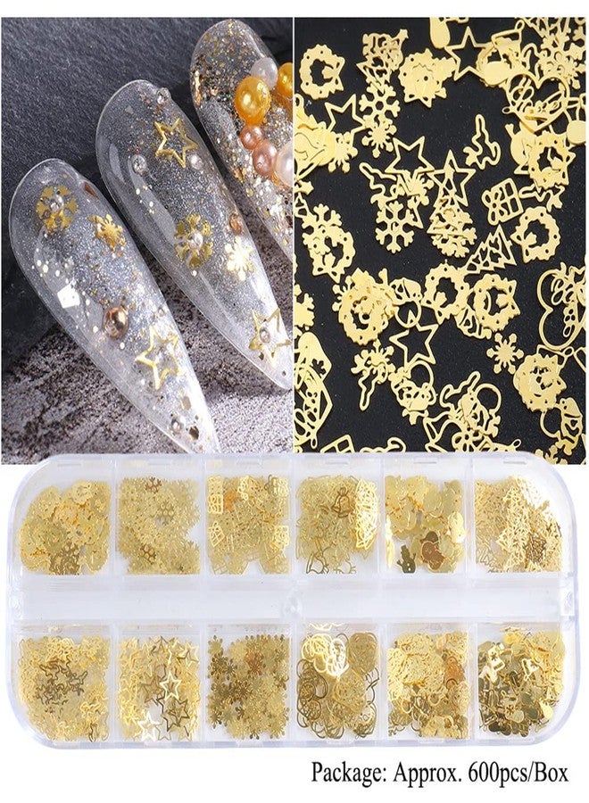 Tyemp Christmas Nail Art Glitter, 12 Grids Gold Snowflake Nail Charms Snowflakes Snowmen Elk Bell Gift Xmas Tree Christmas Nail Design Winter Confetti Glitter Sequins Manicure DIY Nail Decoration - Image 5