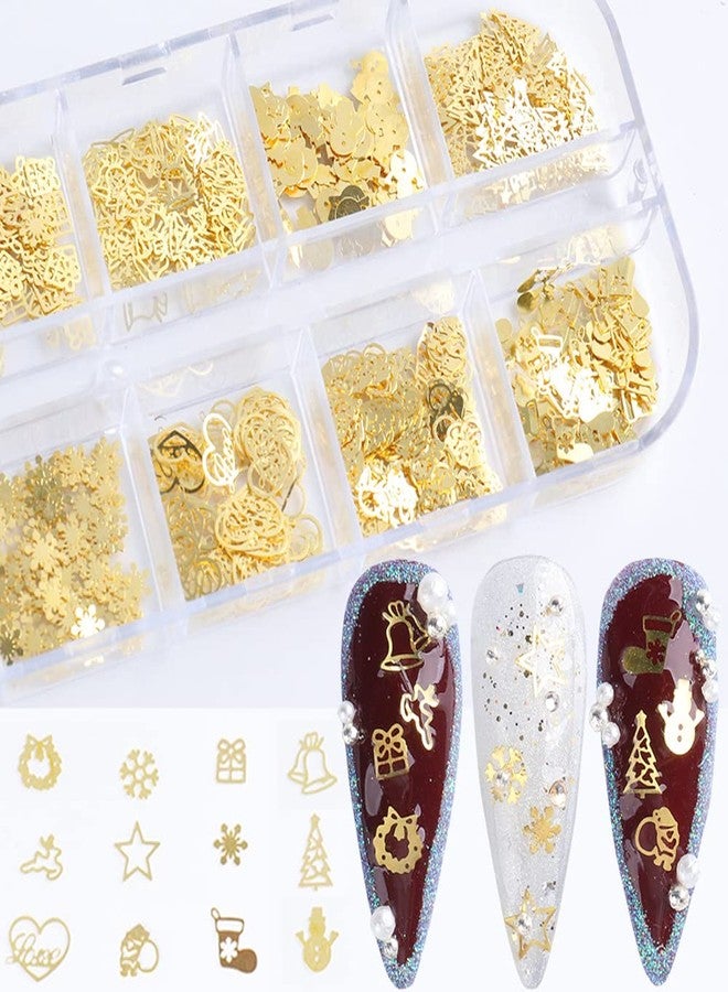 Tyemp Christmas Nail Art Glitter, 12 Grids Gold Snowflake Nail Charms Snowflakes Snowmen Elk Bell Gift Xmas Tree Christmas Nail Design Winter Confetti Glitter Sequins Manicure DIY Nail Decoration - Image 2