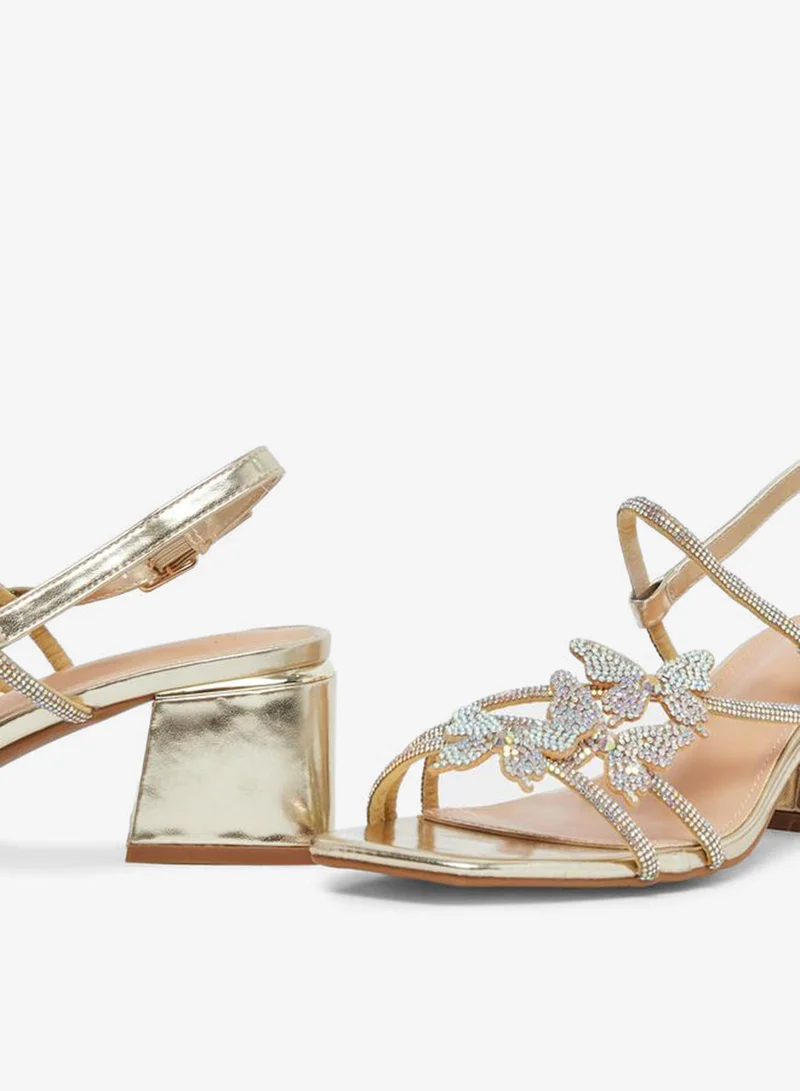 Styli Embellished Butterfly Block Heel Sandals