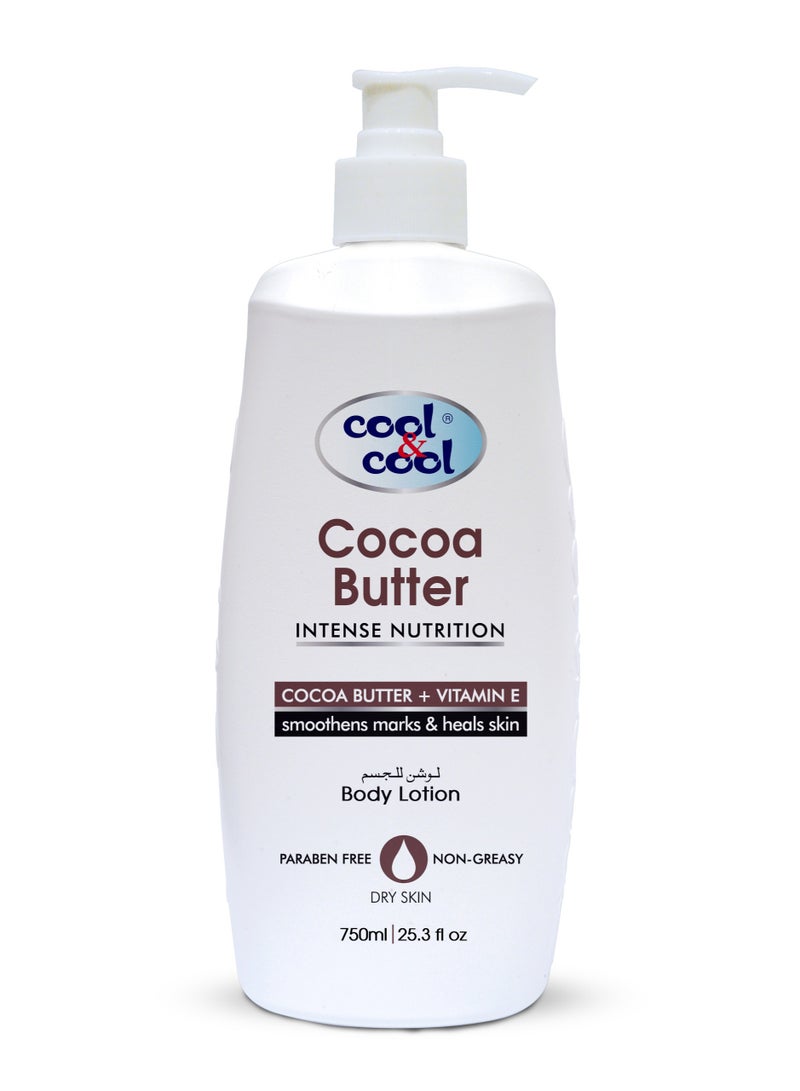 Cool & Cool Cocoa Butter Body Lotion 750 ML - Moisturizing Formula with Cocoa Butter & Vitamin E, Non-Greasy & Paraben-Free, Smooths Marks and Heals Skin - Image 1