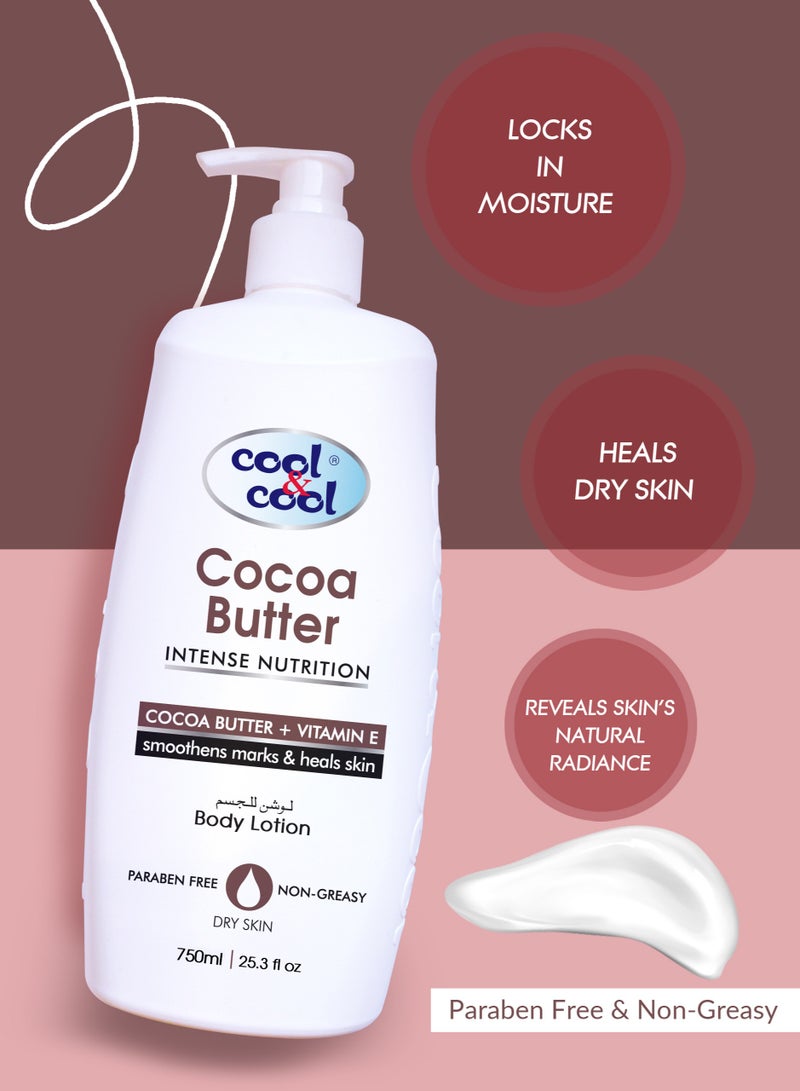 Cool & Cool Cocoa Butter Body Lotion 750 ML - Moisturizing Formula with Cocoa Butter & Vitamin E, Non-Greasy & Paraben-Free, Smooths Marks and Heals Skin - Image 2