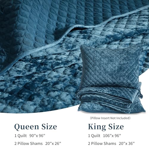 Wondnuga Velvet Quilt Queen Comforter Set - Luxury Soft Velvet Bedding Set for All Season, Bedspreads Queen Size Lightweight Quilt with 2 Pillow Shams, Blue, Diamond - Image 5