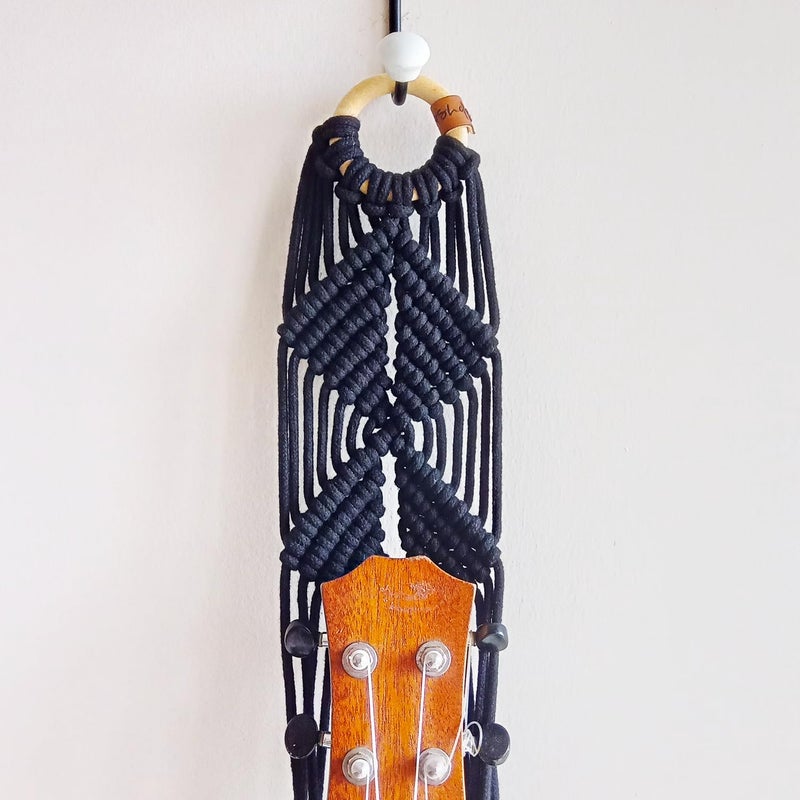 शिल्पShop ShilpShop Black Macrame Ukulele Hanger for Tenor and Concert | Guitar Wall Hanging | Hook Not Included (Black) - Image 4