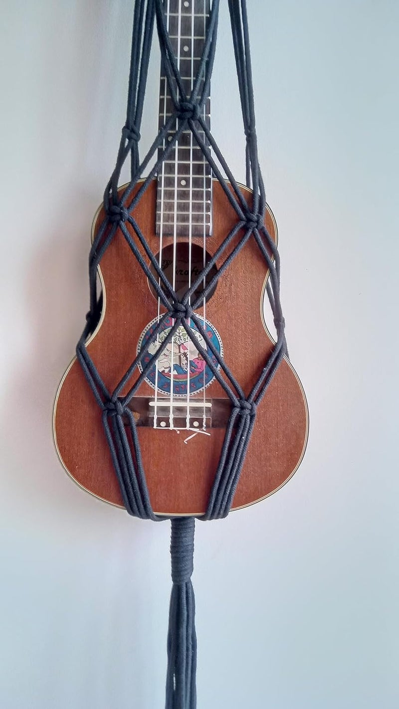 शिल्पShop ShilpShop Black Macrame Ukulele Hanger for Tenor and Concert | Guitar Wall Hanging | Hook Not Included (Black) - Image 5