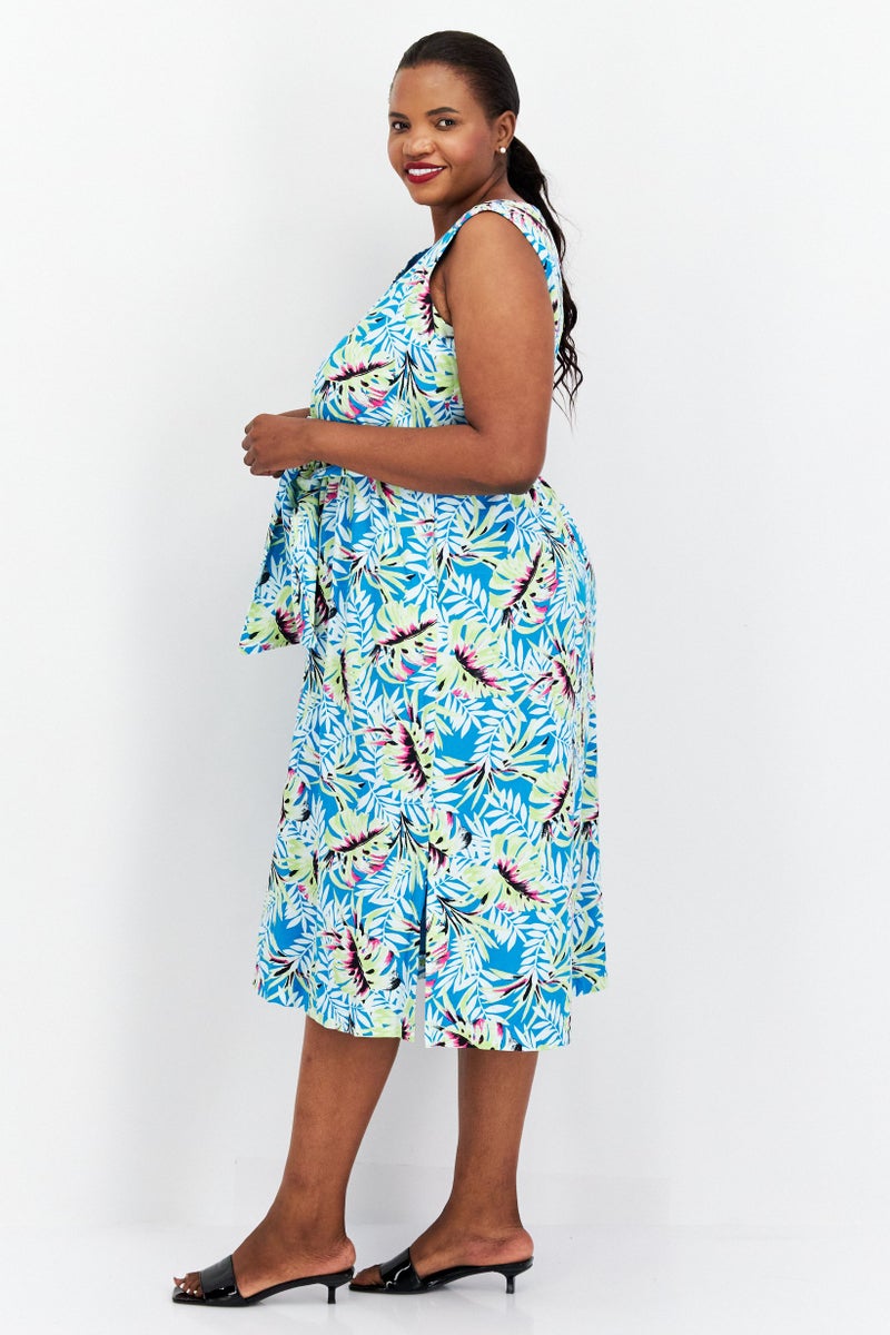 ANNE KLEIN Women Plus Size V Neck Floral Midi Dress, Green Combo - Image 3