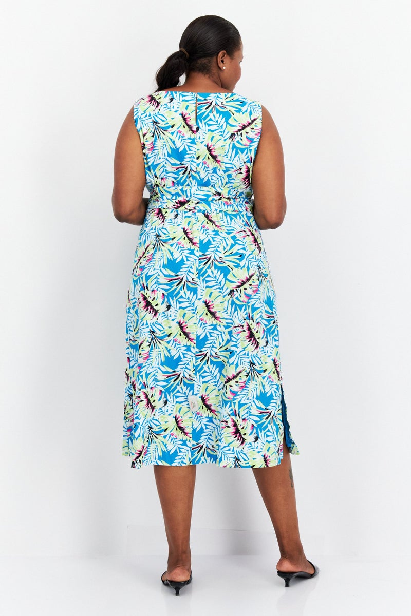 ANNE KLEIN Women Plus Size V Neck Floral Midi Dress, Green Combo - Image 2