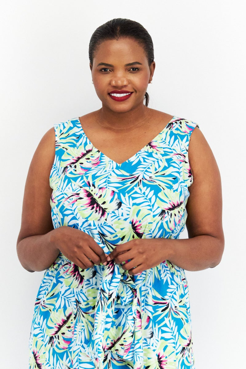 ANNE KLEIN Women Plus Size V Neck Floral Midi Dress, Green Combo - Image 4