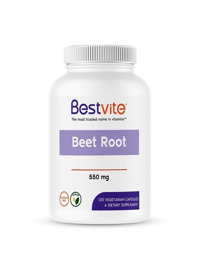 BESTVITE Beet Root 550mg per Capsule (120 Vegetarian Capsules) - No Stearates - No Maltodextrin - No Fillers - Vegan - Non-GMO - Gluten Free  - Image 1