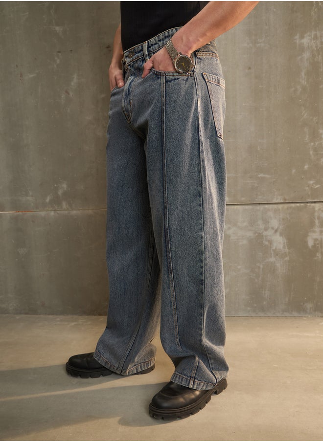 SASSAFRAS Washed Front Pintuck Detail Wide Leg Jeans  - Image 3