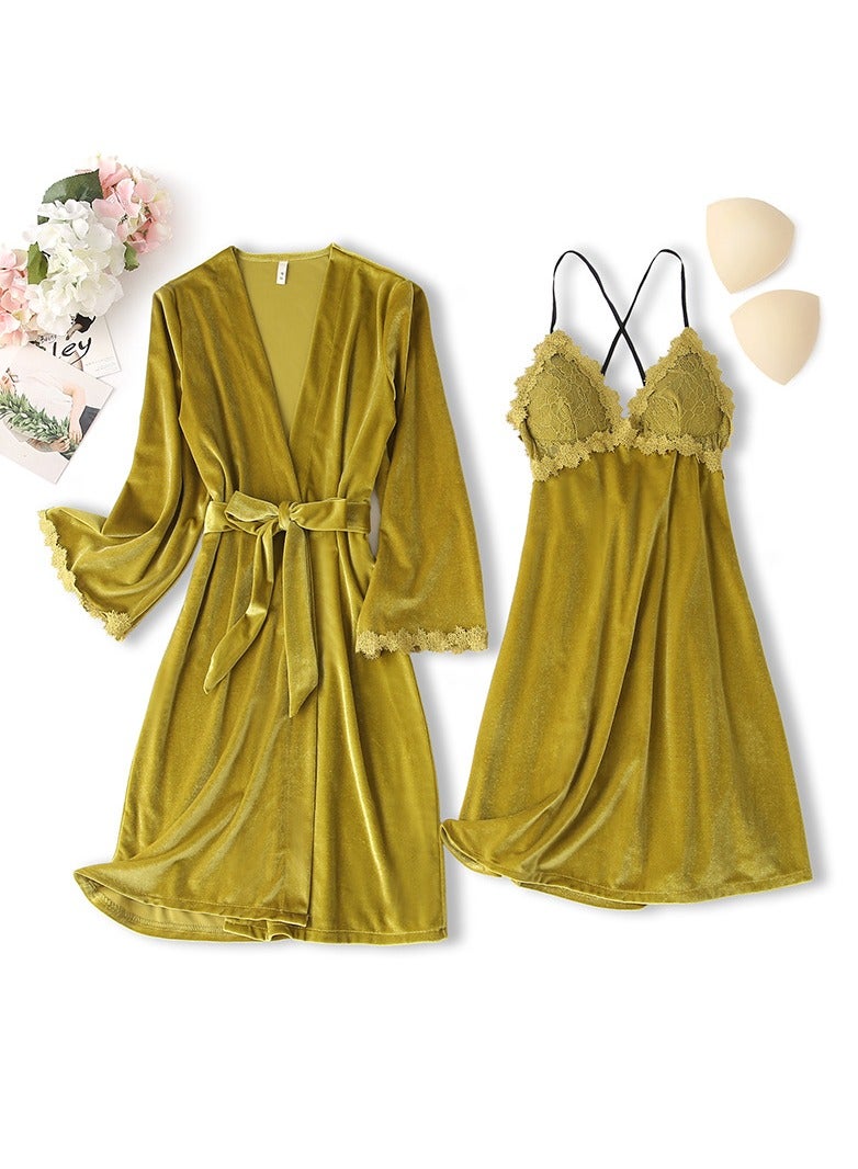 KUYING New Two Piece Golden Velvet Sleepwear Set - Image 1