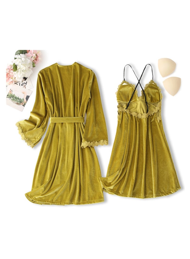 KUYING New Two Piece Golden Velvet Sleepwear Set - Image 2