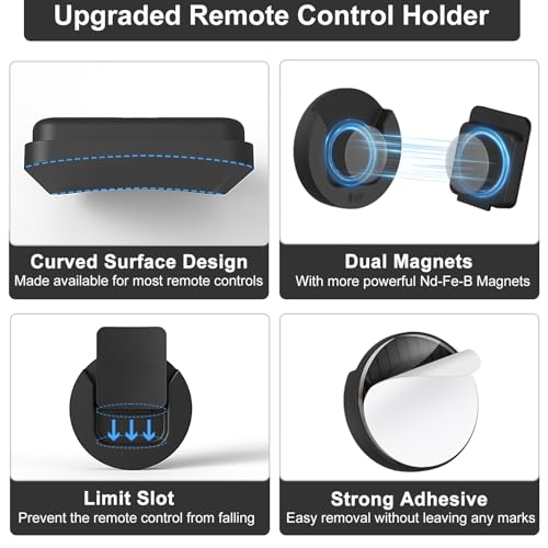 YYILIS Magnetic Remote Control Holder Wall Mount, 4 Pack Upgraded Organizers Storage Self-Adhesive TV Remote Holder for Back of TV for RV (Black) - Image 4