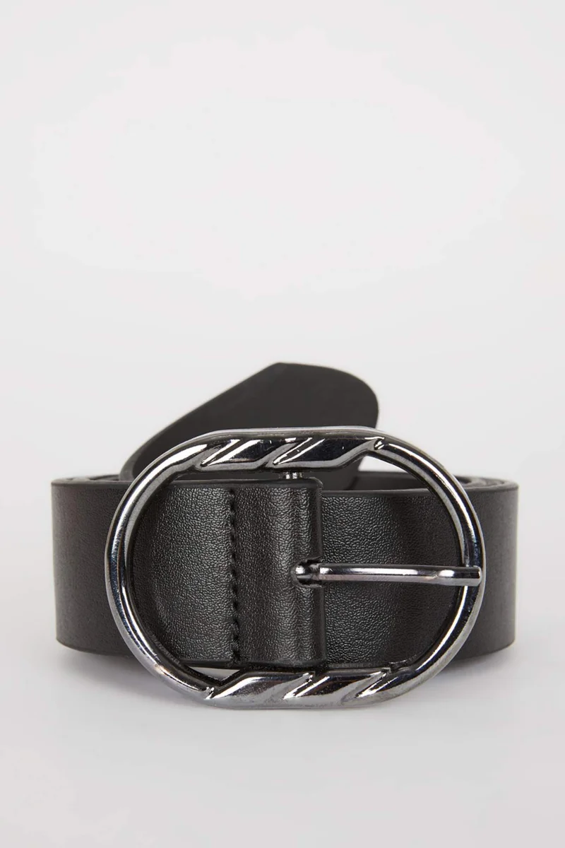 Woman Oval Buckle Faux Leather Denim Belt