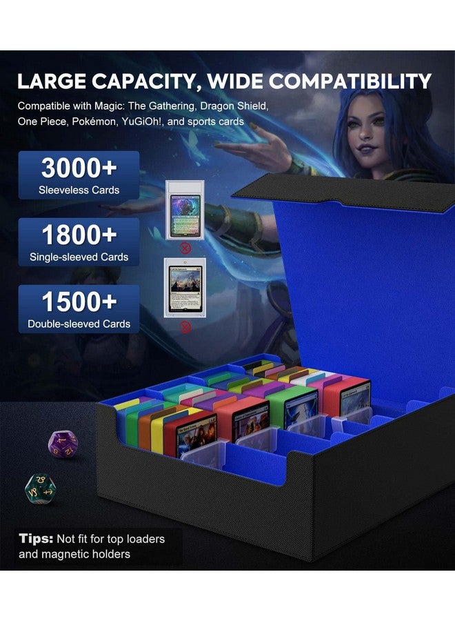 MoKo Trading Card Storage Box, 3000+ Mtg Deck Box With 24 Colorful Dividers & 4 Card Supporters, Commander Card Deck Case Fits For Magic Game Cards, Yugioh, Tcg, Ptg And Sport Cards, Black Blue - Image 3