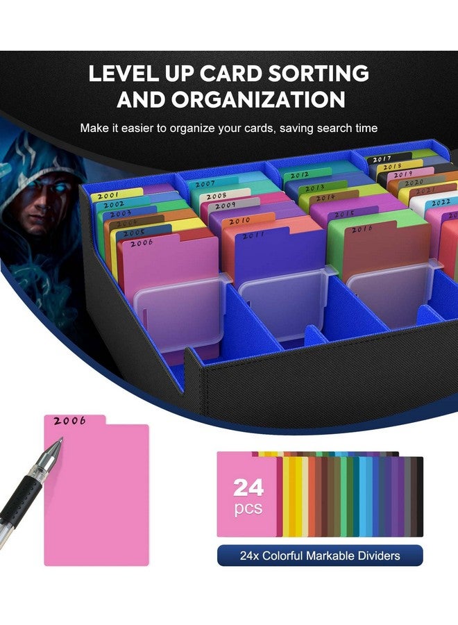 MoKo Trading Card Storage Box, 3000+ Mtg Deck Box With 24 Colorful Dividers & 4 Card Supporters, Commander Card Deck Case Fits For Magic Game Cards, Yugioh, Tcg, Ptg And Sport Cards, Black Blue - Image 5