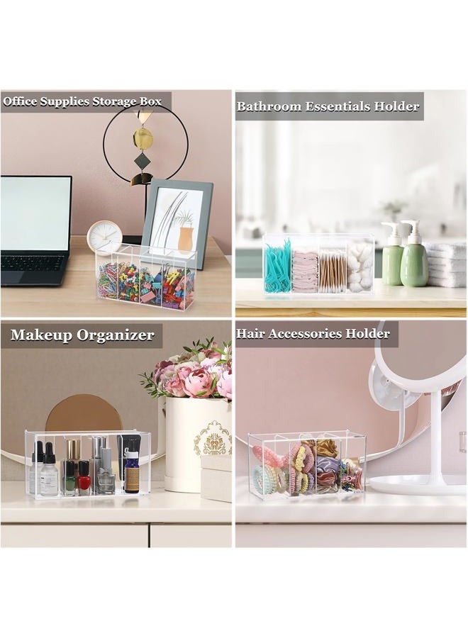 ELLDOO Lash Extension Organizer Box with Lid, Acrylic Eyelash Supplies Organizer Storage Box, 4 Compartments Bathroom Supplies Storage Container for Cotton Swabs, Balls, Pads, Floss Picks - Image 3