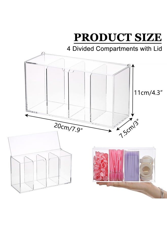 ELLDOO Lash Extension Organizer Box with Lid, Acrylic Eyelash Supplies Organizer Storage Box, 4 Compartments Bathroom Supplies Storage Container for Cotton Swabs, Balls, Pads, Floss Picks - Image 2