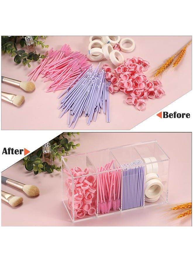 ELLDOO Lash Extension Organizer Box with Lid, Acrylic Eyelash Supplies Organizer Storage Box, 4 Compartments Bathroom Supplies Storage Container for Cotton Swabs, Balls, Pads, Floss Picks - Image 5