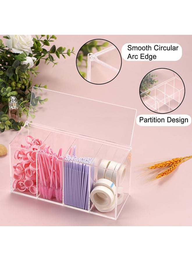 ELLDOO Lash Extension Organizer Box with Lid, Acrylic Eyelash Supplies Organizer Storage Box, 4 Compartments Bathroom Supplies Storage Container for Cotton Swabs, Balls, Pads, Floss Picks - Image 4