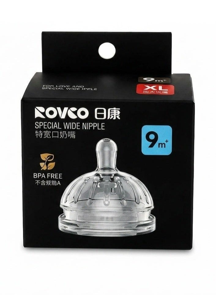ROVCO Special Wide Baby Bottle Nipple, Food-Grade Silicone, Extra Fast Flow, XL, 1 Piece, Transparent - Image 1