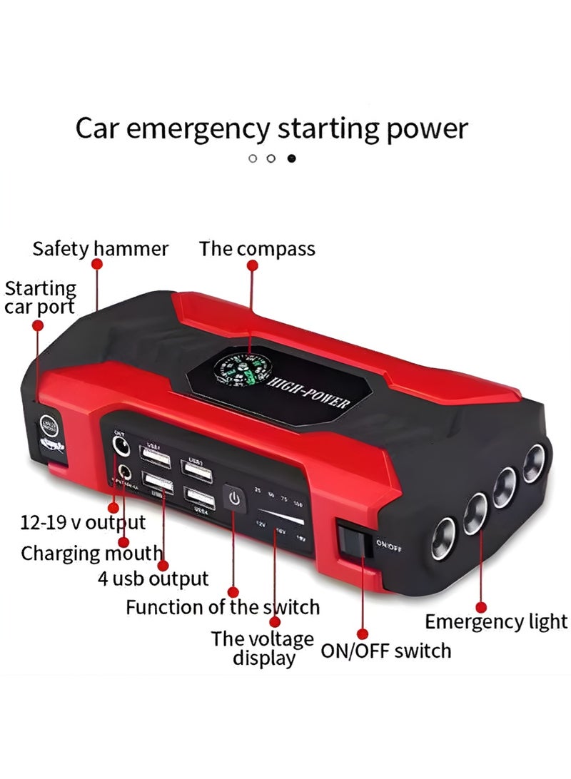 ليون هوم 28000mAh بطارية طوارئ لبدء تشغيل السيارات، بطارية طوارئ مقاومة للماء، مشغل بطارية محمول، مزود بمطرقة كسر الزجاج/مصباح LED، بطارية طوارئ لبدء تشغيل السيارات التي تعمل بالديزل والبنزين، مناسبة للسيارات العائلية/الشاحنات 12V/السيارات الرياضية/الشاحنات الصغيرة/الشاحنات الصغيرة/السيارات الزراعية/الدراجات النارية/السيارات الثلجية.  - Image 5