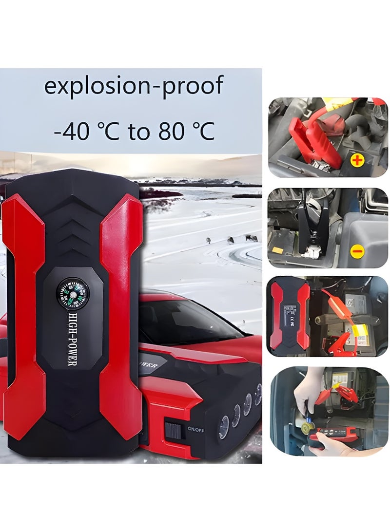ليون هوم 28000mAh بطارية طوارئ لبدء تشغيل السيارات، بطارية طوارئ مقاومة للماء، مشغل بطارية محمول، مزود بمطرقة كسر الزجاج/مصباح LED، بطارية طوارئ لبدء تشغيل السيارات التي تعمل بالديزل والبنزين، مناسبة للسيارات العائلية/الشاحنات 12V/السيارات الرياضية/الشاحنات الصغيرة/الشاحنات الصغيرة/السيارات الزراعية/الدراجات النارية/السيارات الثلجية.  - Image 2